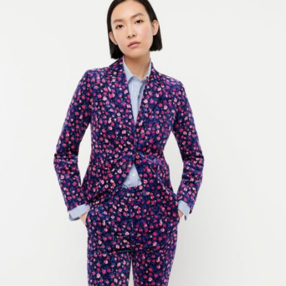 NWT J.Crew Corduroy Blazer In Dotted Floral in Blue Size 16